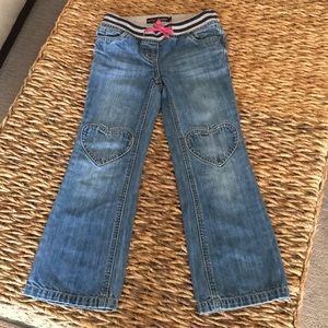 Mini Boden jeans. Medium blue. Heart patches. 8Y